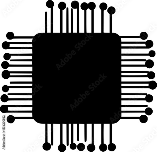 Black Silhouette Vector of Electronic Microchip Icon