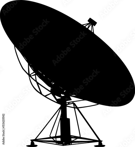 Black Silhouette Vector of Satellite Communication Dish