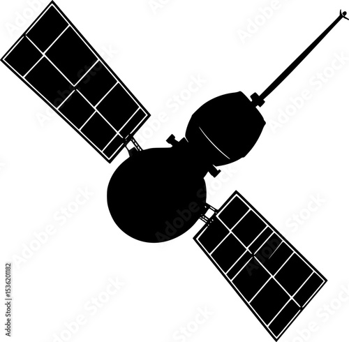Black Silhouette Vector of Satellite in Space Orbit