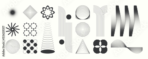 Abstract minimal element mid century vector set. Aesthetic contemporary stripe line art, geometric shape in monochrome. Art form design for wall art, decoration, wallpaper. 