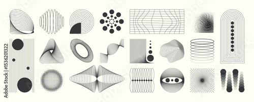 Abstract minimal element mid century vector set. Aesthetic contemporary stripe line art, geometric shape in monochrome. Art form design for wall art, decoration, wallpaper. 