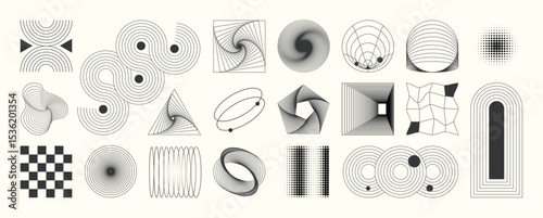 Abstract minimal element mid century vector set. Aesthetic contemporary stripe line art, geometric shape in monochrome. Art form design for wall art, decoration, wallpaper. 