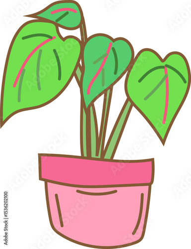 heart leaf plant in pink pot vector illustration for botanical interior design, hand-drawn projects, or cozy decor