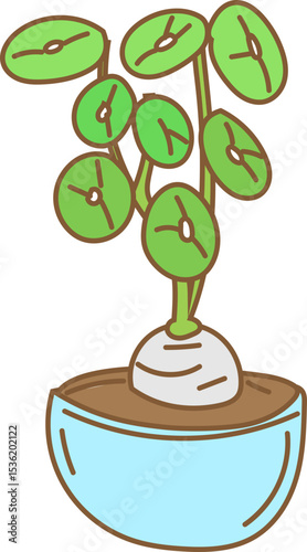 basil in sky blue pot vector illustration for botanical interior design, hand-drawn projects, or cozy decor