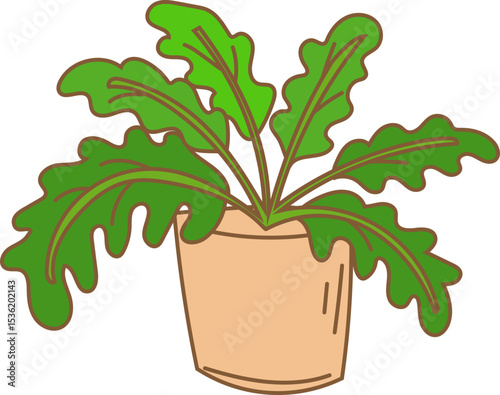 tropical plant in pink pot vector illustration for botanical interior design, hand-drawn projects, or cozy decor