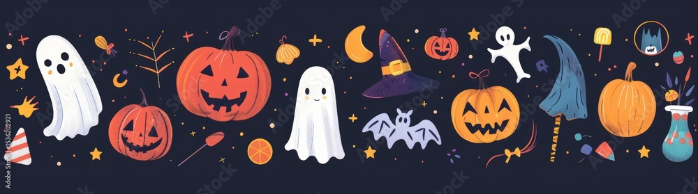 cute Halloween icons set on a dark background cute Halloween icons set on a dark background
