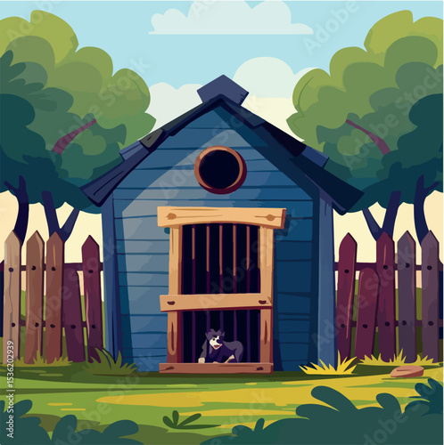 dog, illustration, animal, image, house, art, home, pet, graphic, vector, drawing, canine, isolated, cartoon, doghouse, cute, icon, shelter, kennel, domestic, wooden, puppy, building, white, clipart, 