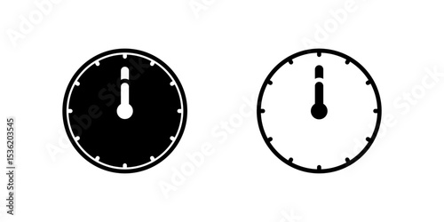 A twelve oclock analog clock icon, ideal for representing midday, noon, lunch, and central time points.