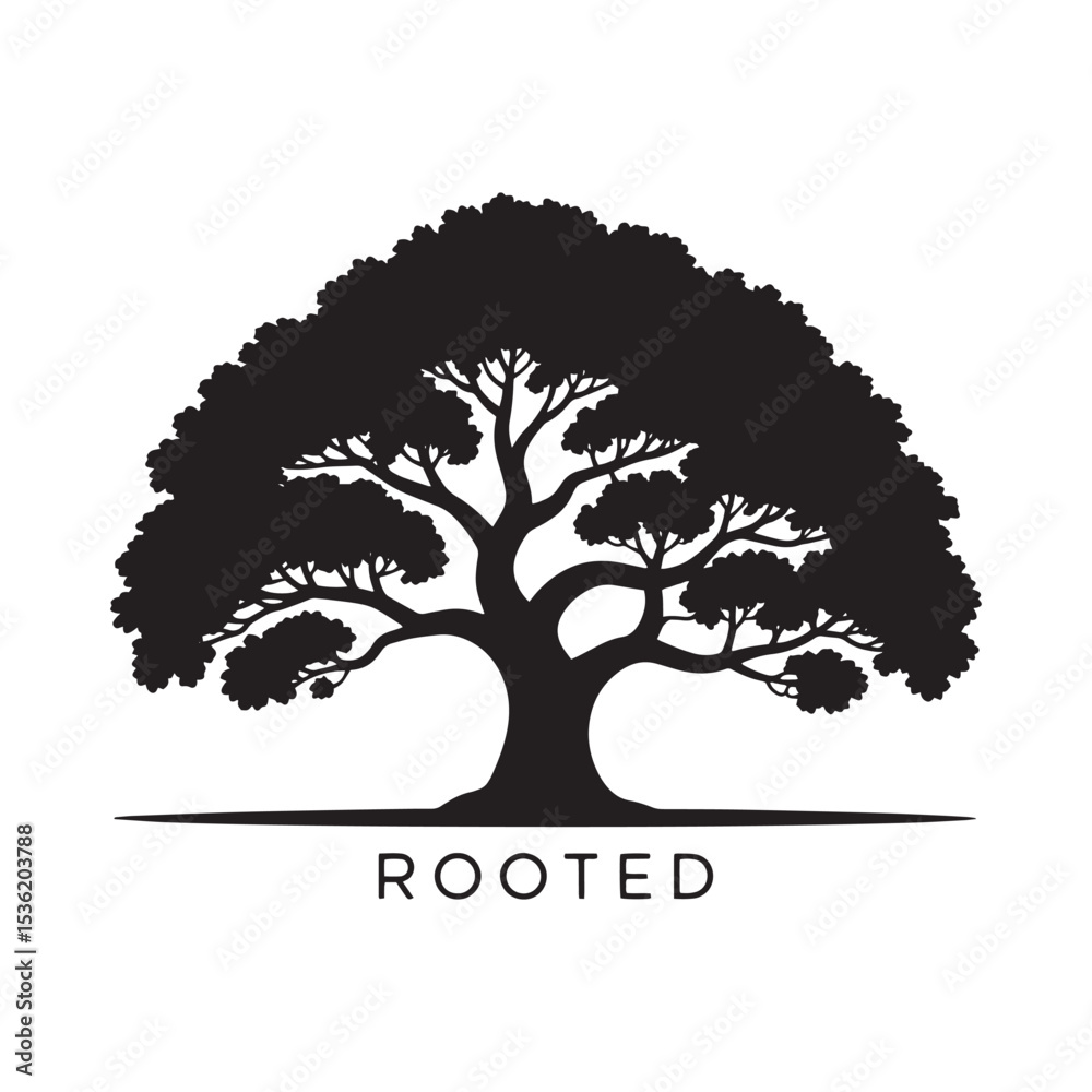 Fototapeta premium Rooted Tree Silhouette Vector – Nature, Growth & Stability Symbol