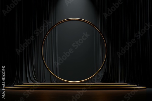 3D golden ring centered on black stage