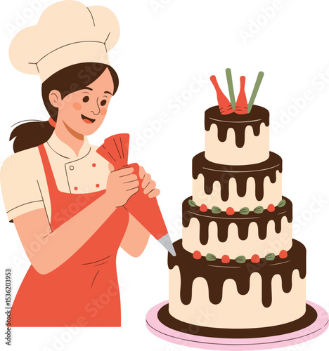 Pastry Chef Decorating Cake