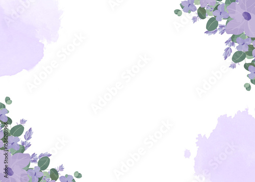 Fototapeta Naklejka Na Ścianę i Meble -  Beautiful lavender floral corner design with watercolor texture ideal for invitations or cards.