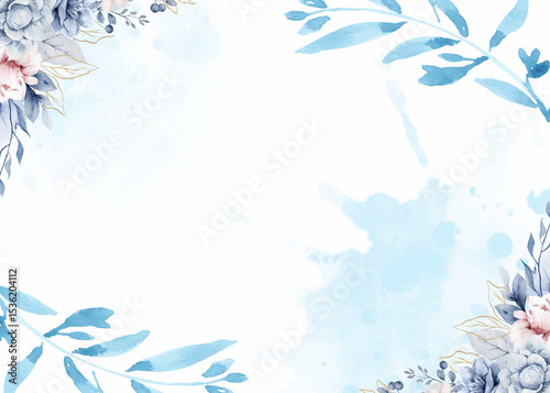 Fototapeta Naklejka Na Ścianę i Meble -  Beautiful watercolor floral border design perfect for invitations cards and more