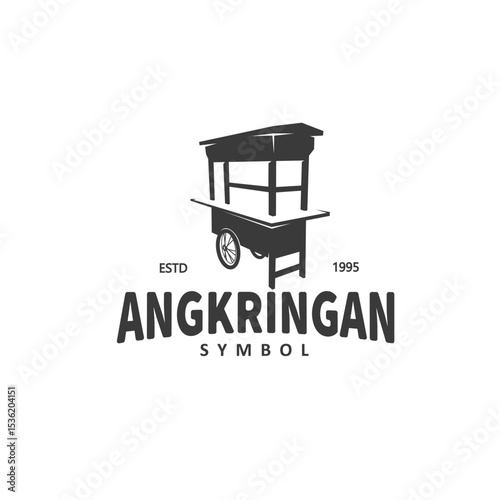 Vintage Angkringan Cart Logo – Traditional Street Food Icon, Black and White Vector Design