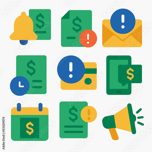 Financial alert icons: notifications, bills, payments, and deadlines.