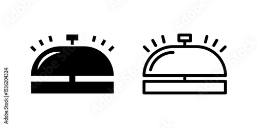 A receptionist bell icon, representing hotel front desk, customer service, and arrival or check in assistance.
