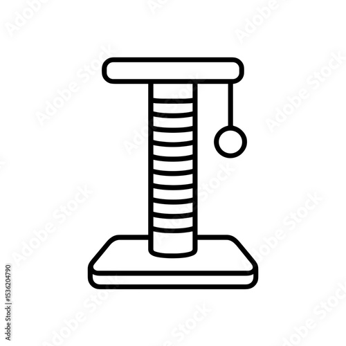 Scratching post with toy – represents cat play and claw care, outline icon