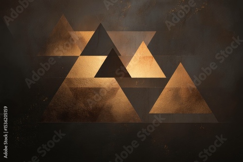 Abstract golden triangles over gradient dark canvas