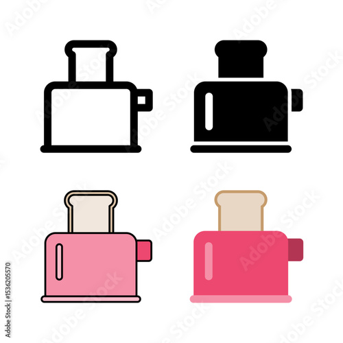 A toaster appliance icon set, ideal for breakfast, toast preparation, and kitchen appliances.