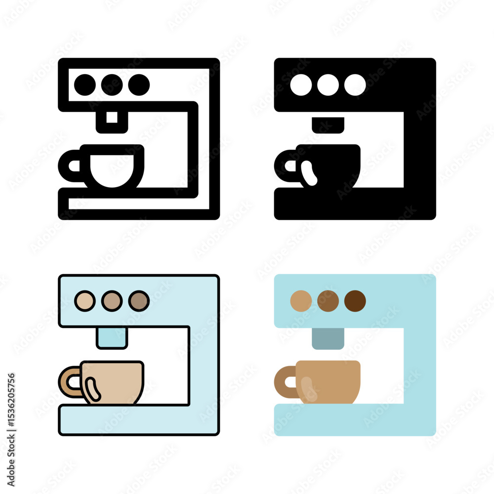 Fototapeta premium A coffee machine icon set, versatile for representing coffee shops, cafes, breakfast, and beverage preparation.
