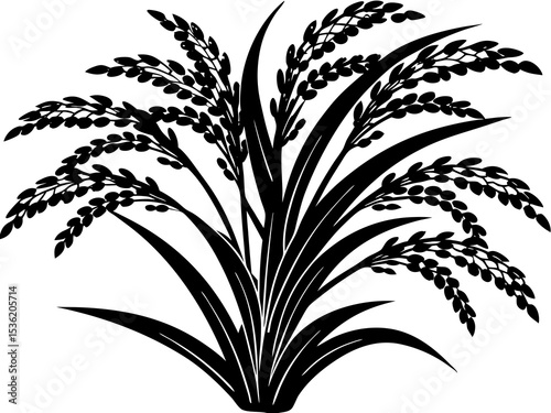 Rice icon silhouette for farming vector, Rice plants silhouette, Paddy plant silhouette design vector art illustration