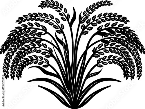 Rice icon silhouette for farming vector, Rice plants silhouette, Paddy plant silhouette design vector art illustration