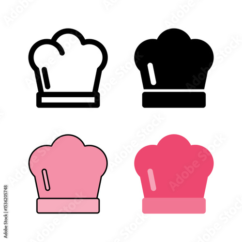 A chef hat or toque icon set, ideal for symbolizing professional chefs, cooking, culinary arts, and restaurant themes.