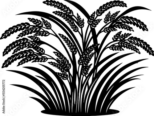 Rice icon silhouette for farming vector, Rice plants silhouette, Paddy plant silhouette design vector art illustration