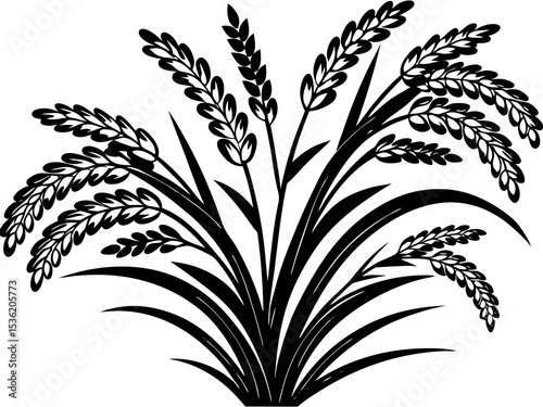 Rice icon silhouette for farming vector, Rice plants silhouette, Paddy plant silhouette design vector art illustration