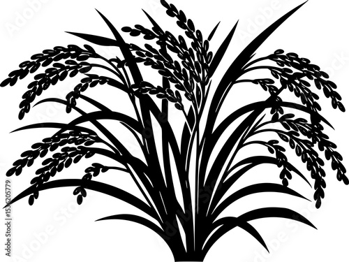 Rice icon silhouette for farming vector, Rice plants silhouette, Paddy plant silhouette design vector art illustration