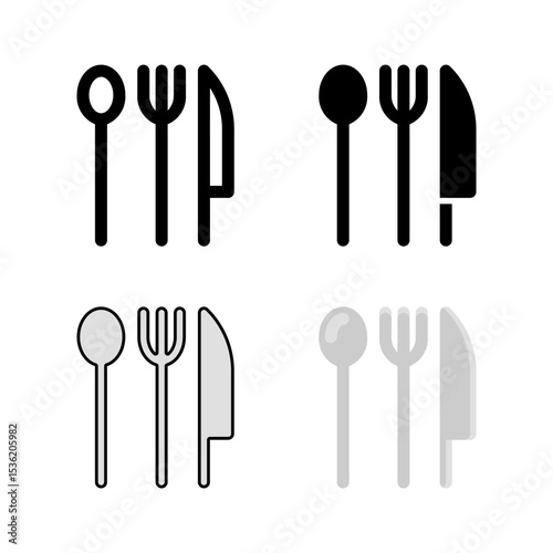 A set of cutlery icon set including fork, knife, and spoon, ideal for dining, restaurant, kitchen, and food related services.