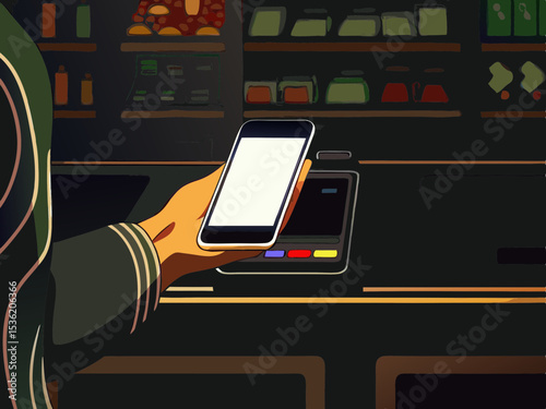 Contactless payment via smartphone at a store, for online marketing