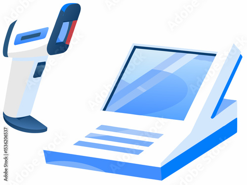 Point of Sale System, retail technology, blue and white, for business applications