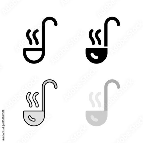 A soup ladle icon set, perfect for serving soup, stews, and other liquid dishes in a kitchen or restaurant setting.