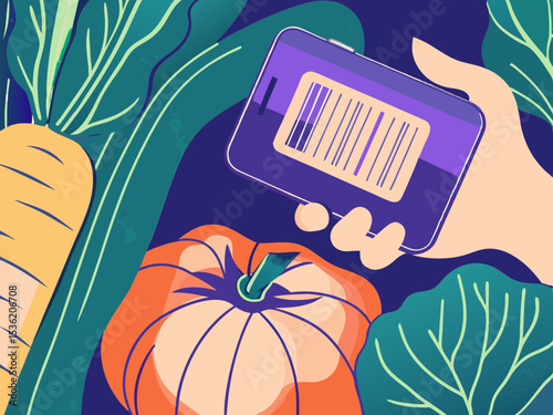 Scanning groceries with a smartphone app, for online shopping and digital marketing