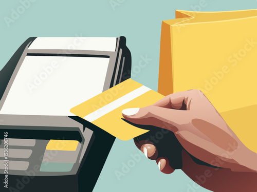 Paying with credit card at POS terminal, for retail design