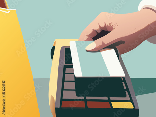 Paying with credit card at the POS terminal, for retail business illustration
