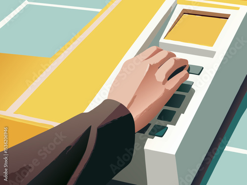 Hands operating a point of sale system, for retail business, with copy space