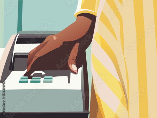 Hand using a point of sale system, for retail business illustrations