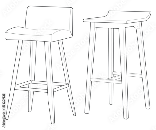 Set of Illustration of Bar chair perfect outline vector . Vector art customizable illustration. Night club, drinking establishment, pub furniture. Vector isolated drawing art. 
