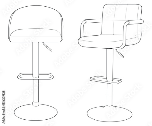 Set of Illustration of Bar chair perfect outline vector . Vector art customizable illustration. Night club, drinking establishment, pub furniture. Vector isolated drawing art. 
