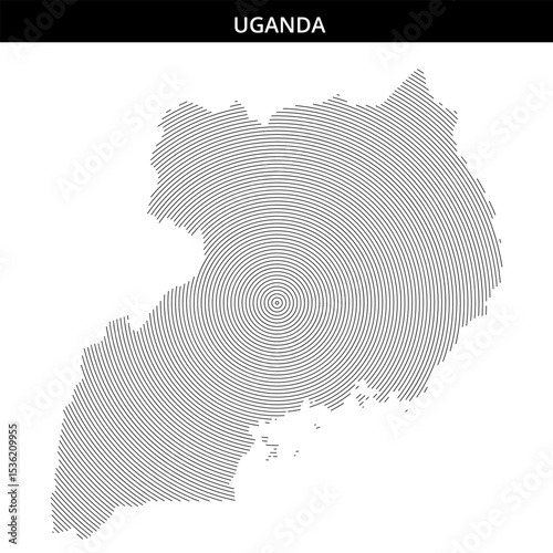 Map outline of Uganda with circular line patterns displayed