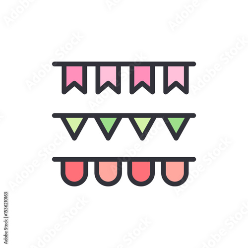 Colorful Festive Garlands Set With Various Shapes Isolated Illustration