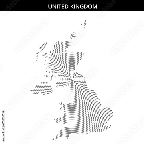 Map of the United Kingdom crafted with concentric lines