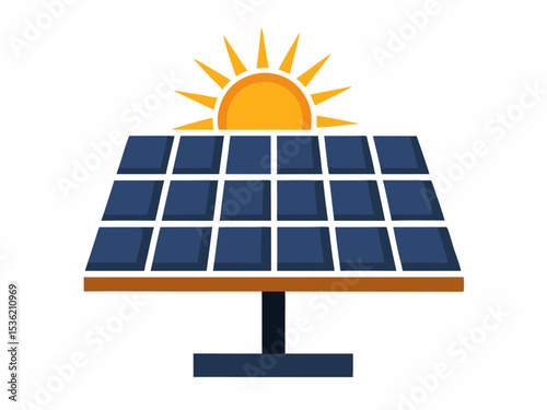 Solar panels on ground flat vector illustration clipart, Solar panels soak up sun in dry desert vector illustration