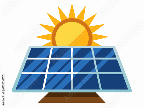Solar panels on ground flat vector illustration clipart, Solar panels soak up sun in dry desert vector illustration