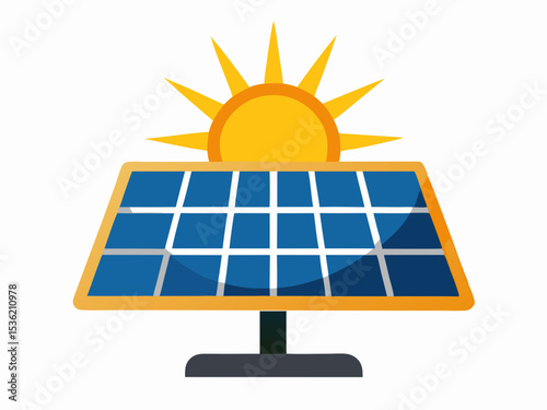 Solar panels on ground flat vector illustration clipart, Solar panels soak up sun in dry desert vector illustration