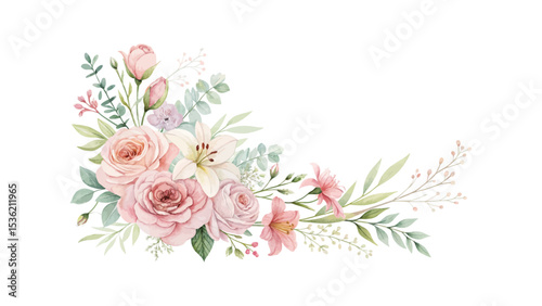Watercolor floral and leaf card design featuring elegant hand painted flowers and greenery for banners, posters, invitations, and stylish fabric printing purposes