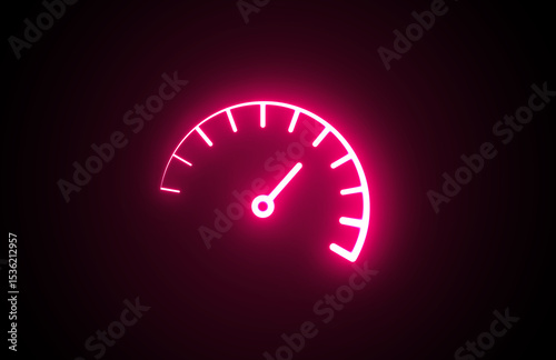 Neon Speedometer sign andtachometer icon. Bright Speedometer indicator icon collection. Lighting Speed indicator icon. Fast speed sign. Internet car speed. Rating Speed Meter. Car speed, fuel. 