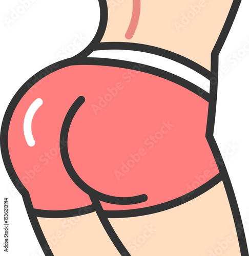 Vector illustration of toned female buttocks in tight red shorts